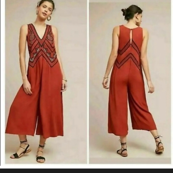 Maeve Pants - Maeve Terracotta Embroidered Jumpsuit